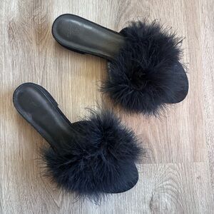 Joie Mani Ostrich Feather Kitten Heel Slides in Black Size 38.5